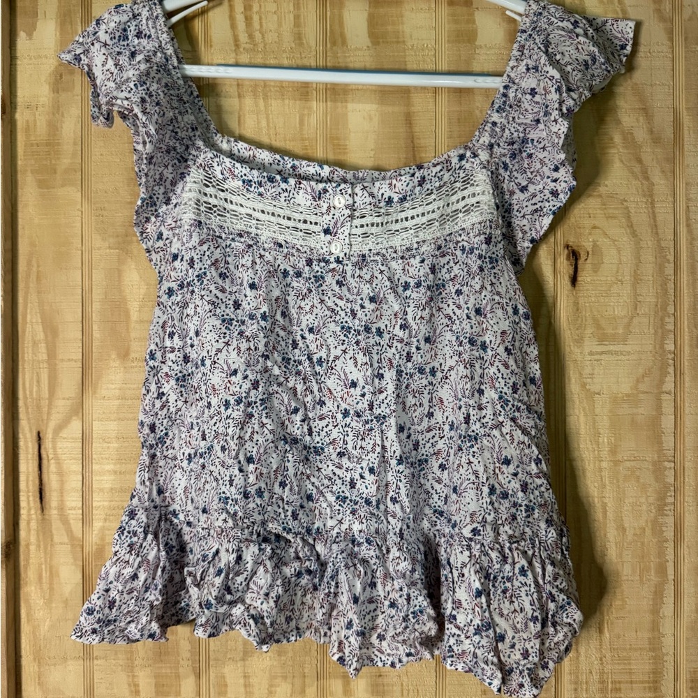 Floral Ruffle Sleeve Top Lucky Brand